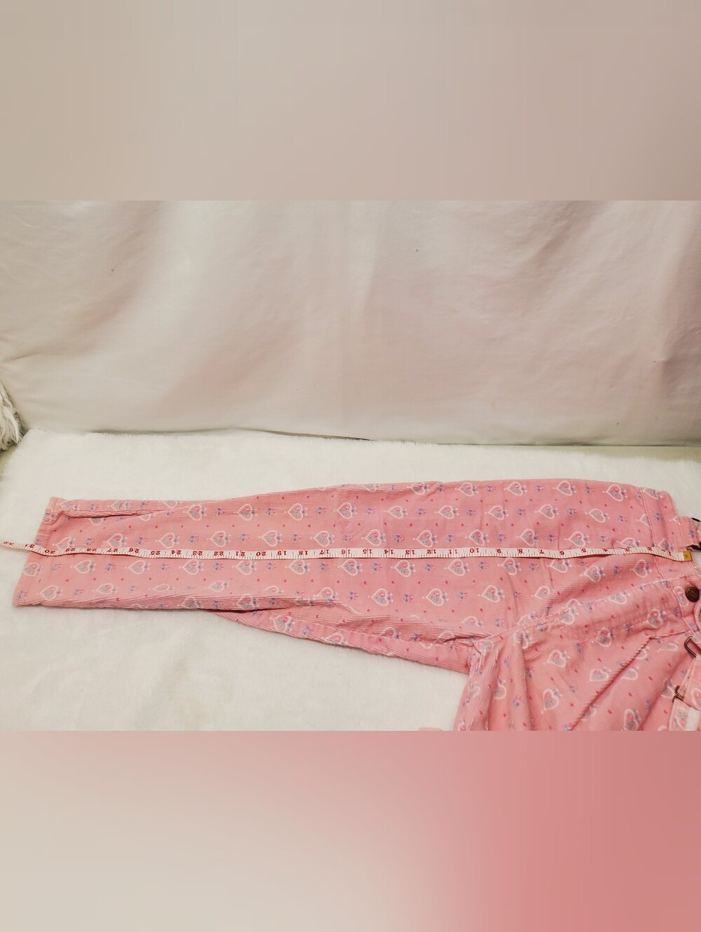 Rare vintage 80s oshkosh Overalls soft Courdaroy pink with floral hearts print - Picture 5 of 12